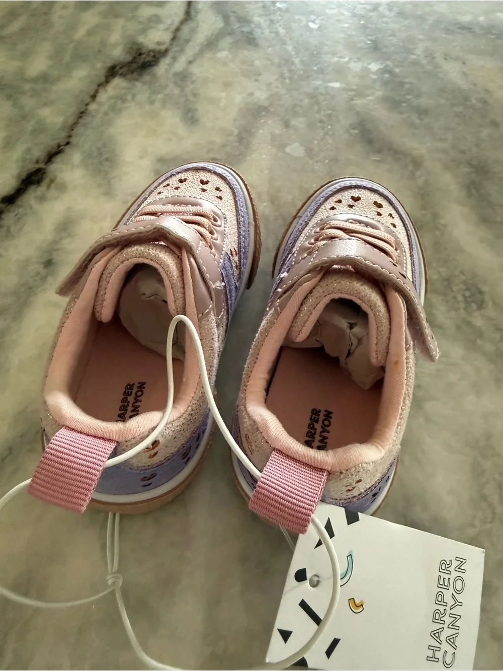Harper Canyon Kids Heart Accent Sneaker in Pink, Lavender & Tan